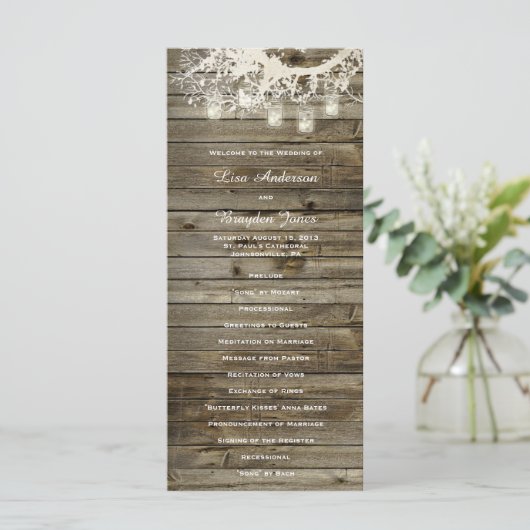 Mason Jar String Lights Rustic Tree Program Programmakaart (Staand voorkant)