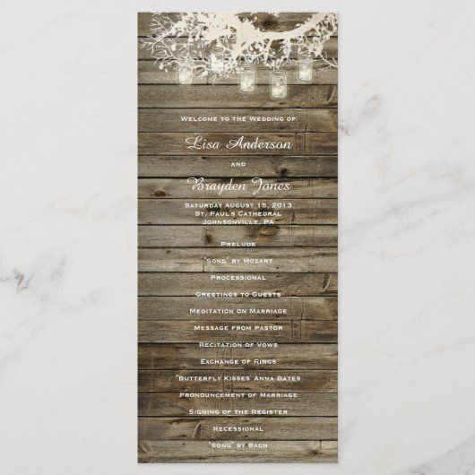 Mason Jar String Lights Rustic Tree Program Programmakaart (Voorkant)