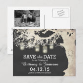 Mason Jar String Lights Rustic Tree Save the Date Aankondigingskaart (Voorkant / Achterkant)