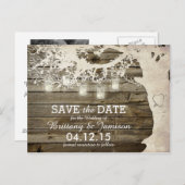 Mason Jar String Lights Rustic Tree Save the Date Aankondigingskaart (Voorkant / Achterkant)