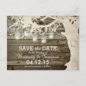 Mason Jar String Lights Rustic Tree Save the Date Aankondigingskaart (Voorkant)