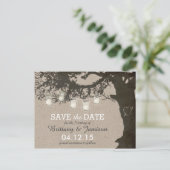 Mason Jar String Lights Rustic Tree Save the Date Aankondigingskaart (Staand voorkant)