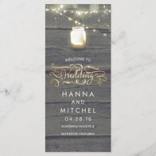 Mason Jar String Lights Rustic Wedding Programs Programmakaart