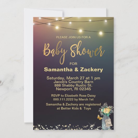 *~* Mason Jar String Lights Rustiek Baby shower Kaart (Achterkant)