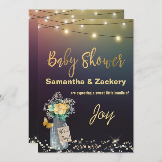 *~* Mason Jar String Lights Rustiek Baby shower Kaart (Voorkant / Achterkant)