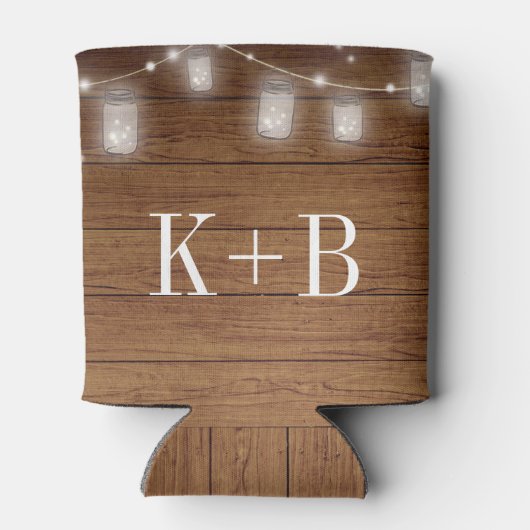 Mason Jar String Lights Rustiek Hout Bruiloft 2 Blikjeskoeler (Achterkant)