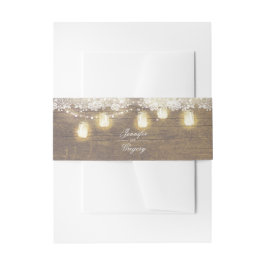 Mason Jar String Lights Rustiek Hout Lace Wedding Uitnodigingen Wikkel