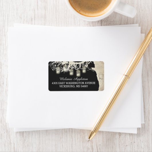 Mason Jar String Lights Rustieke Burlap Tree Grijs Etiket (Insitu)