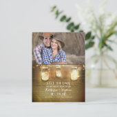 Mason Jar String Lights Rustieke foto Save the Dat Aankondigingskaart (Staand voorkant)