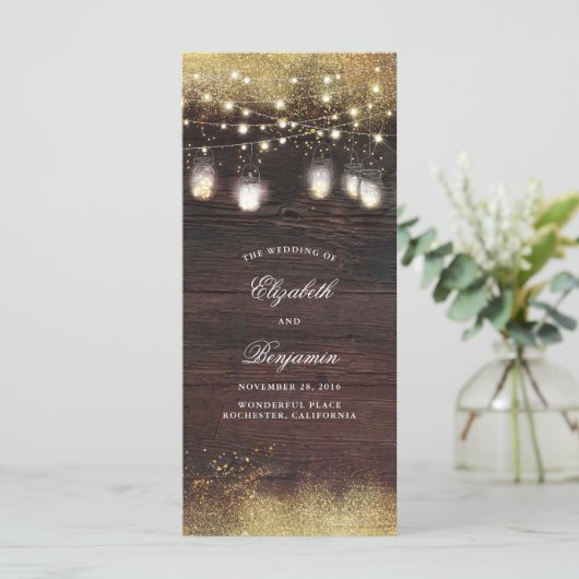 Mason Jar String Lights Rustieke Trouwprogramma's Programmakaart (Staand voorkant)