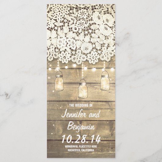 Mason Jar String Lights Rustieke Trouwprogramma's Programmakaart (Voorkant)