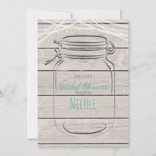 Mason Jar & String Lights Rustieke uitnodiging (Voorkant)