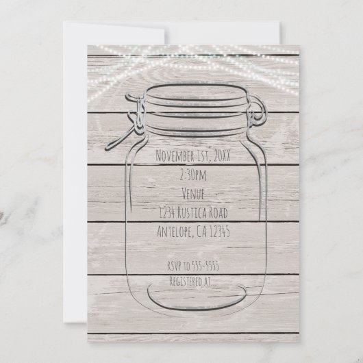 Mason Jar & String Lights Rustieke uitnodiging (Achterkant)