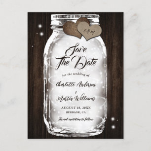 Mason Jar String Lights Schuur Rustiek Hout Weddin Aankondigingskaart