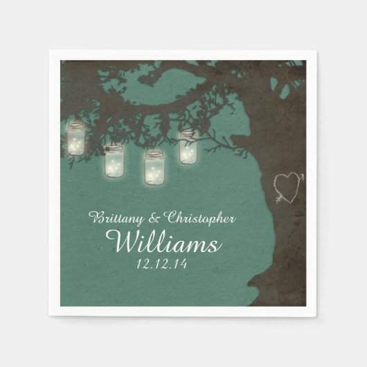 Mason Jar String Lights Tree Blauwgroen servetten (Voorkant)