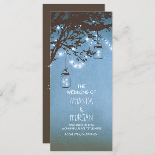 Mason Jar String Lights Tree Blue Trouwprogramma's Programmakaart (Voorkant / Achterkant)
