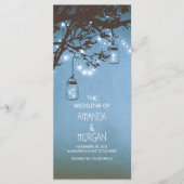 Mason Jar String Lights Tree Blue Trouwprogramma's Programmakaart (Voorkant)