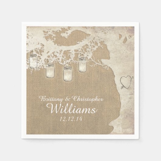 Mason Jar String Lights Tree Burlap Servetten (Voorkant)