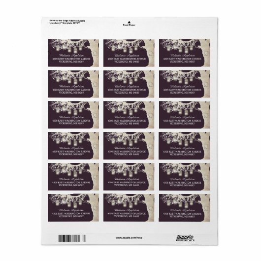 Mason Jar String Lights Tree Plum Etiket (Full Sheet)