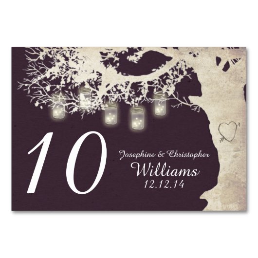 Mason Jar String Lights Tree Plum Tafelnummer (Voorkant)