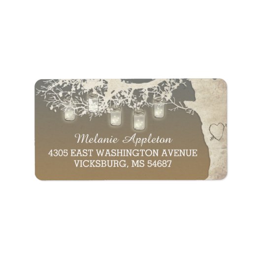 Mason Jar String Lights Tree Sunset Etiket (Voorkant)