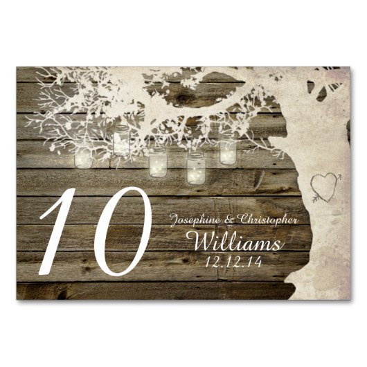 Mason Jar String Lights Tree Wood Tafelnummer (Voorkant)