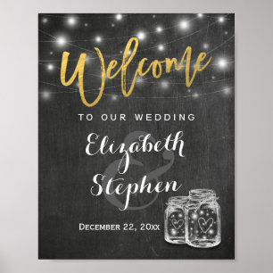 Mason Jar String Lights Weddenschap Welkomstontvan Poster