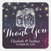 Mason Jar & String Lights Wedding Favor Dank je Vierkante Sticker (Voorkant)