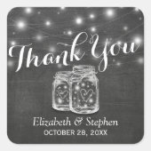Mason Jar & String Lights Wedding Favor Dank je Vierkante Sticker (Voorkant)