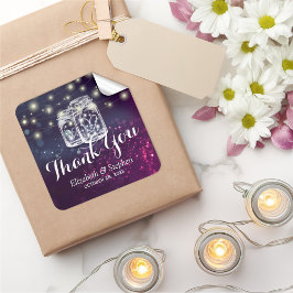 Mason Jar & String Lights Wedding Favor Dank je Vierkante Sticker