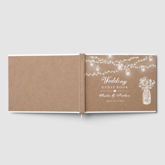 Mason Jar String Lights Wedding Guest Book Gastenboek (Volledig)