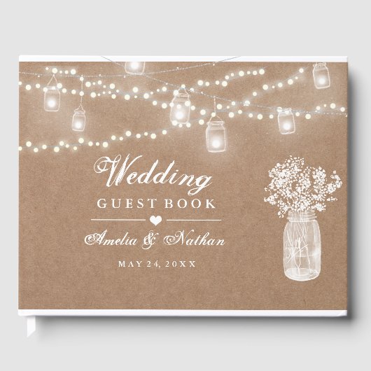 Mason Jar String Lights Wedding Guest Book Gastenboek (Voorkant)