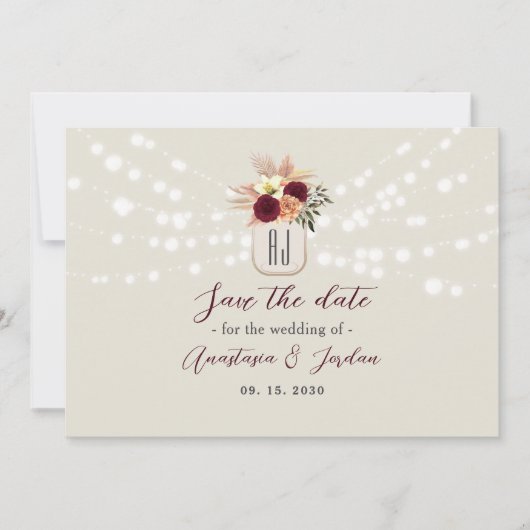 Mason Jar String Lights Wedding Save The Date (Voorkant)
