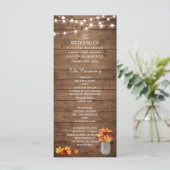 Mason Jar String Lights Wood Fall Wedding Program Programmakaart (Staand voorkant)