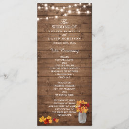 Mason Jar String Lights Wood Fall Wedding Program Programmakaart