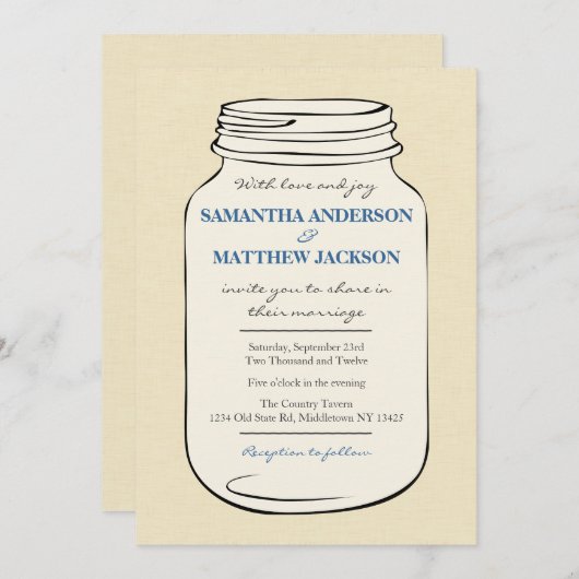 Mason Jar Style 2 Weddenschap - Blue Kaart (Voorkant / Achterkant)