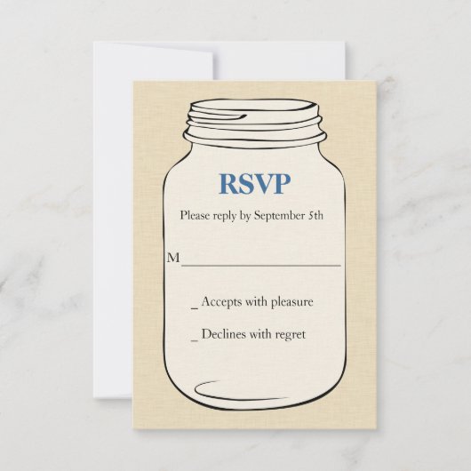 Mason Jar Style 2 Wedding RSVP - Blauw Kaartje (Voorkant)