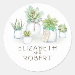 Mason Jar Succulenten Rustiek Land Bruiloft Ronde Sticker