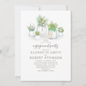 Mason Jar Succulenten Rustiek Verlovingsfeest Kaart (Voorkant)