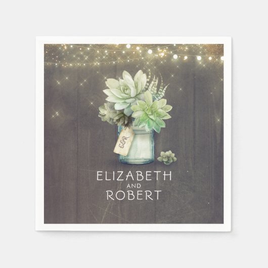 Mason Jar Succulenten Rustieke Landelijke Stijl Servet (Voorkant)
