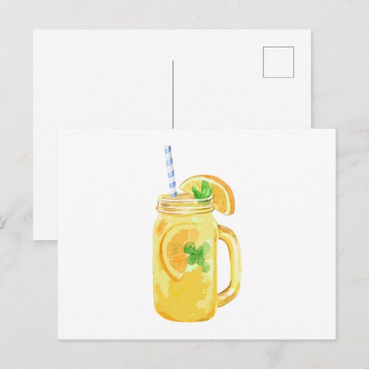 Mason Jar Summer Sun Ice Tea in Waterverf Uitnodiging Briefkaart (Voorkant / Achterkant)