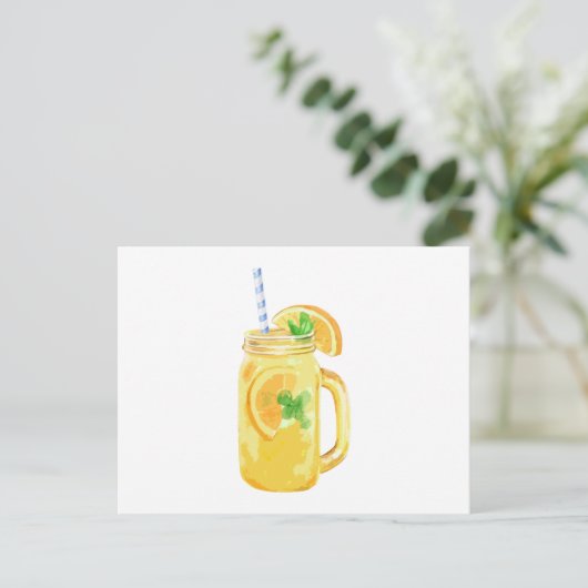Mason Jar Summer Sun Ice Tea in Waterverf Uitnodiging Briefkaart (Staand voorkant)