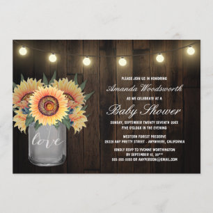 Mason Jar + Sunflower Baby Shower Invitaties Kaart