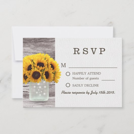Mason Jar Sunflower Barn Wood Weddenschap RSVP (Voorkant)