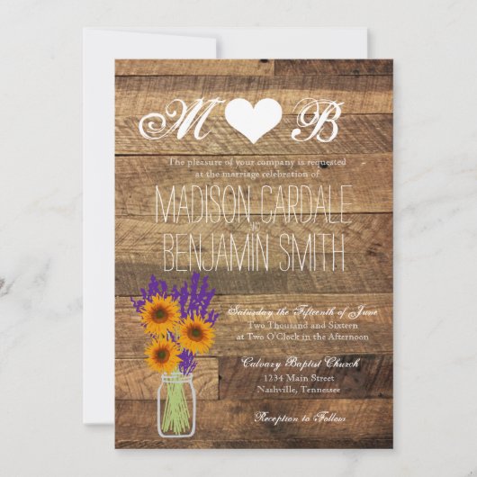 Mason Jar Sunflower Barn Wood Wedding Invitting Kaart (Voorkant)
