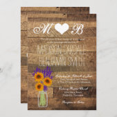 Mason Jar Sunflower Barn Wood Wedding Invitting Kaart (Voorkant / Achterkant)