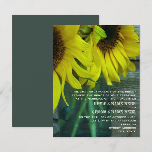 Mason Jar Sunflower Barnwood Fall Wedding Kaart (Voorkant / Achterkant)