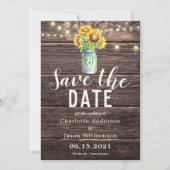 Mason Jar Sunflower Bouquet Rustic Save the Date Kaart (Voorkant)