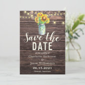 Mason Jar Sunflower Bouquet Rustic Save the Date Kaart (Staand voorkant)