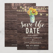 Mason Jar Sunflower Bouquet Rustic Save the Date Kaart (Voorkant / Achterkant)